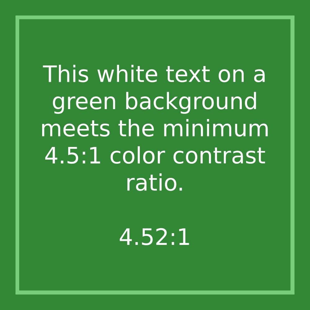 White text on green background demonstrating an adequate color contrast ratio